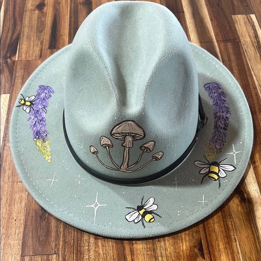 Custom Hat with Mushroom and Bee Design